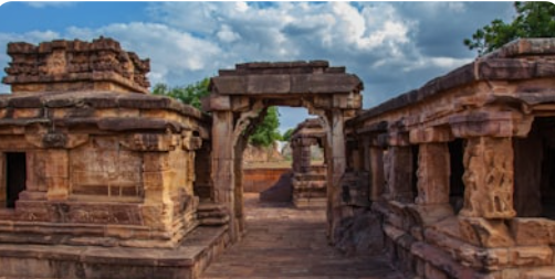 Ancient Hindu temple ruins with stone architecture